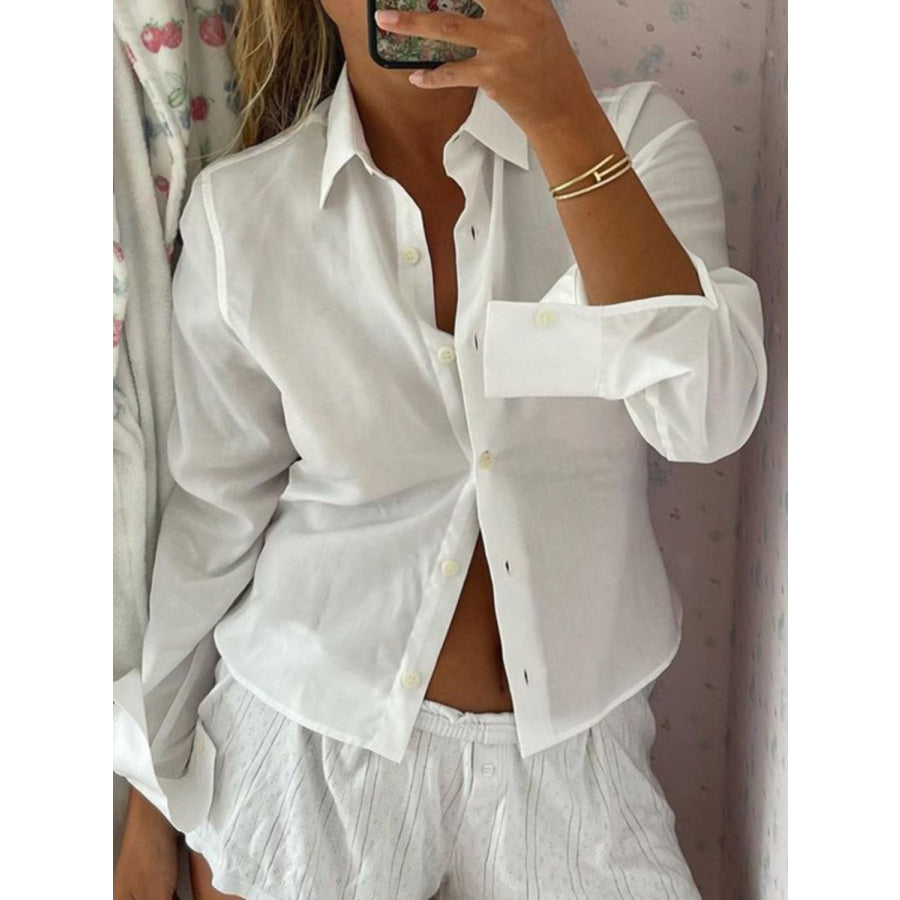 Devine Collared Neck Long Sleeve Shirt White / S Apparel and Accessories