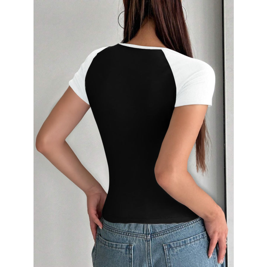 Devine Contrast Scoop Neck Short Sleeve T-Shirt Apparel and Accessories