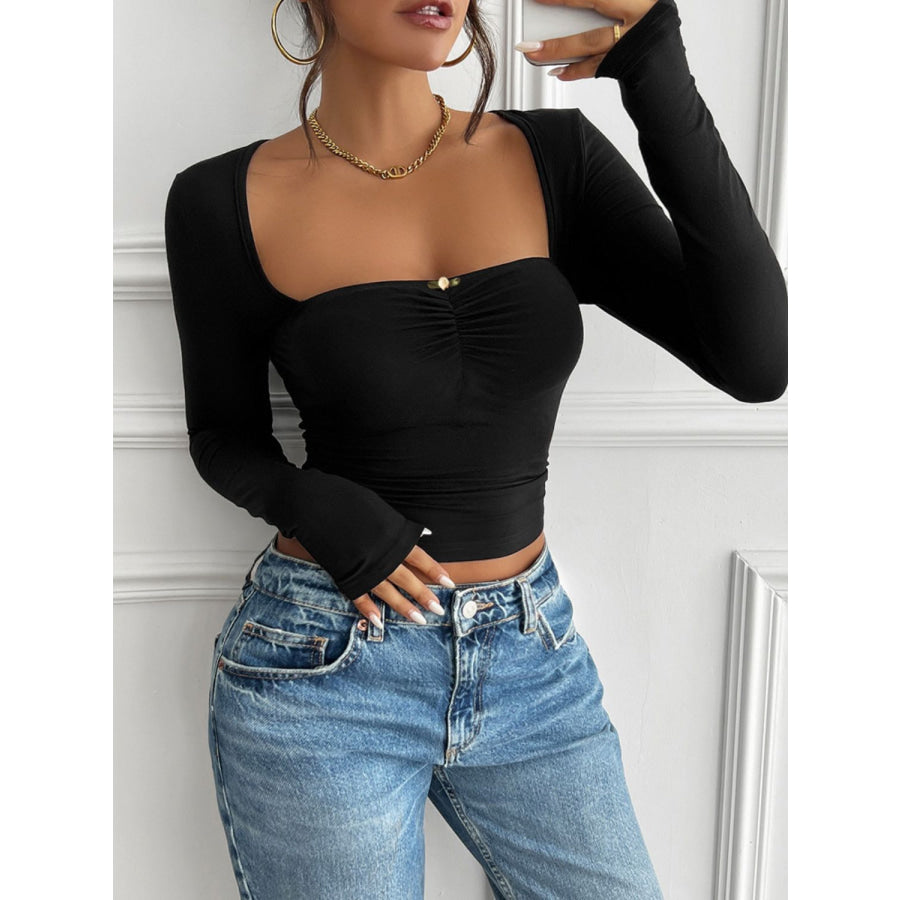 Devine Cutout Square Neck Long Sleeve T-Shirt Apparel and Accessories