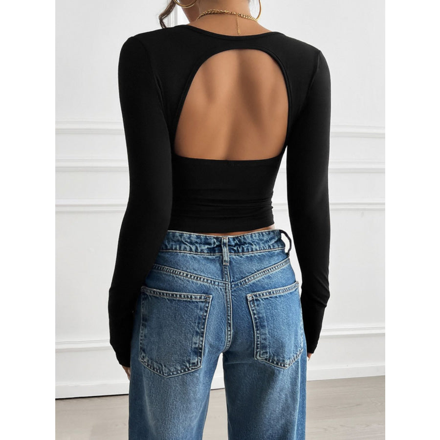 Devine Cutout Square Neck Long Sleeve T-Shirt Apparel and Accessories