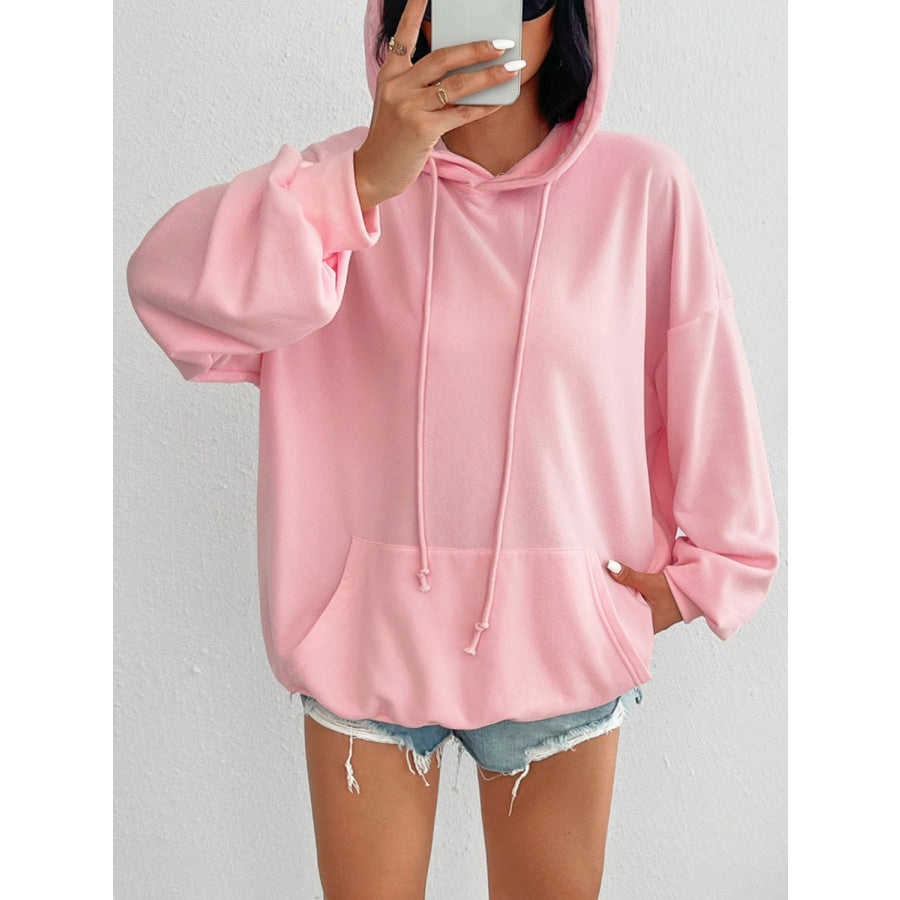 Devine Drawstring Long Sleeve Hoodie Blush Pink / S Apparel and Accessories