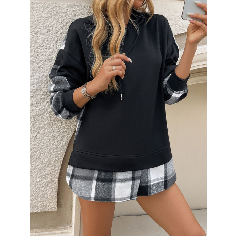 Devine Drawstring Plaid Long Sleeve Hoodie Apparel and Accessories