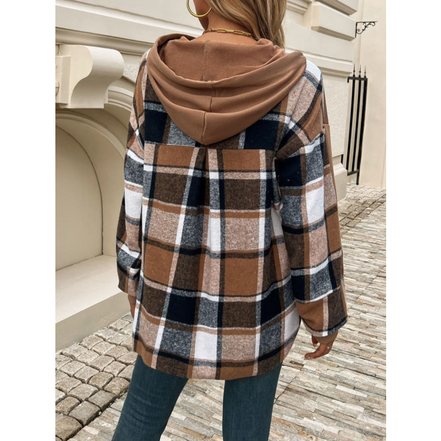 Devine Drawstring Plaid Long Sleeve Hoodie Apparel and Accessories