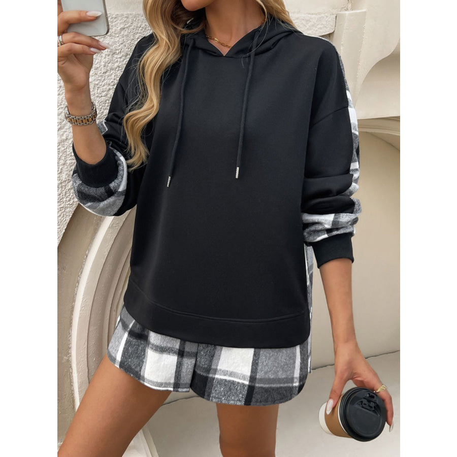 Devine Drawstring Plaid Long Sleeve Hoodie Apparel and Accessories