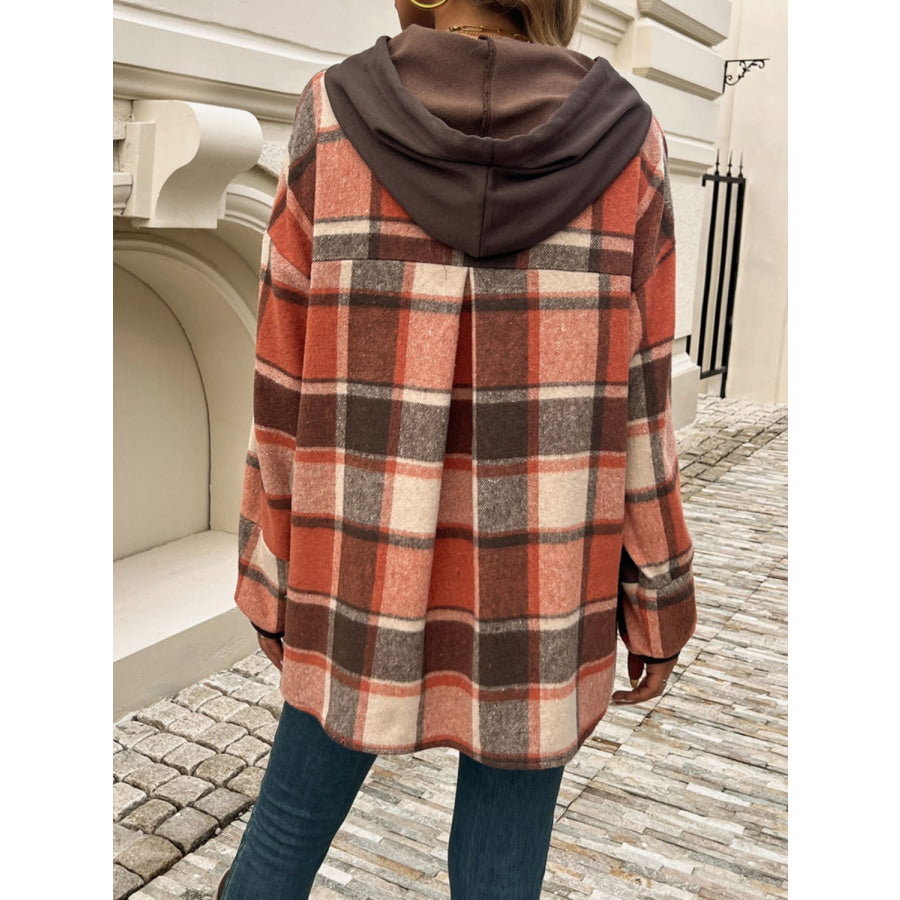 Devine Drawstring Plaid Long Sleeve Hoodie Apparel and Accessories