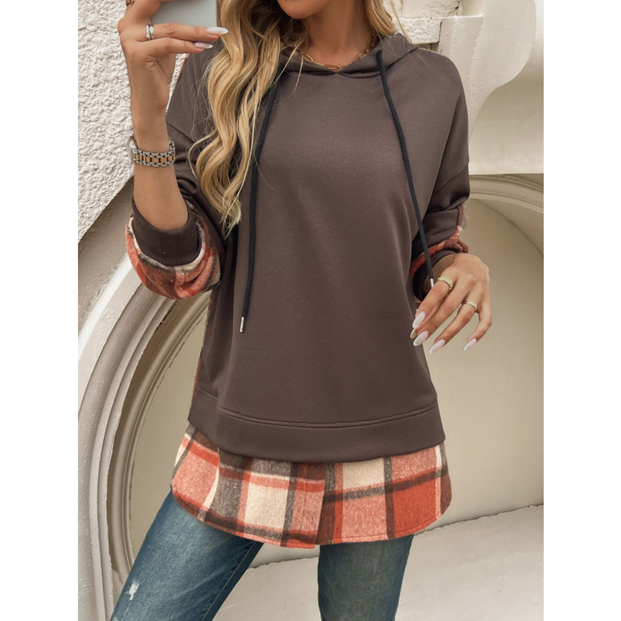 Devine Drawstring Plaid Long Sleeve Hoodie Apparel and Accessories