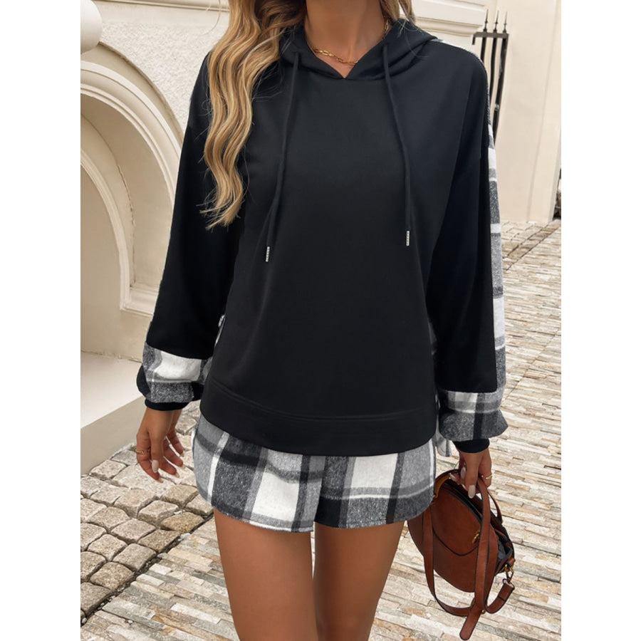 Devine Drawstring Plaid Long Sleeve Hoodie Apparel and Accessories