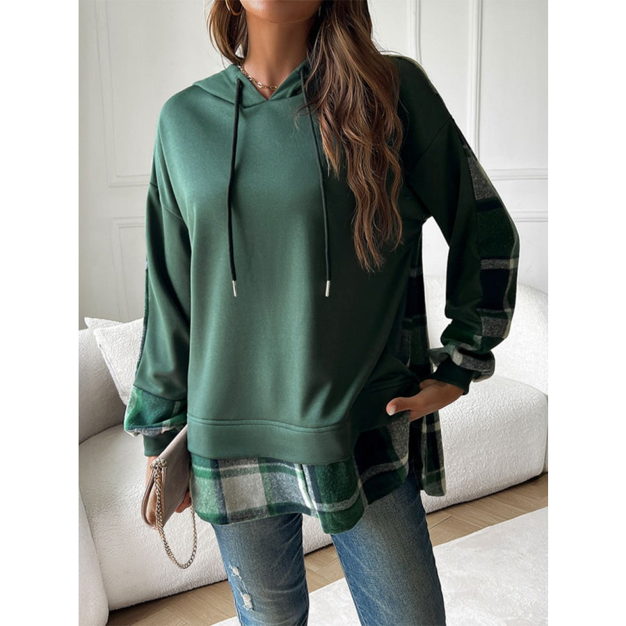 Devine Drawstring Plaid Long Sleeve Hoodie Apparel and Accessories