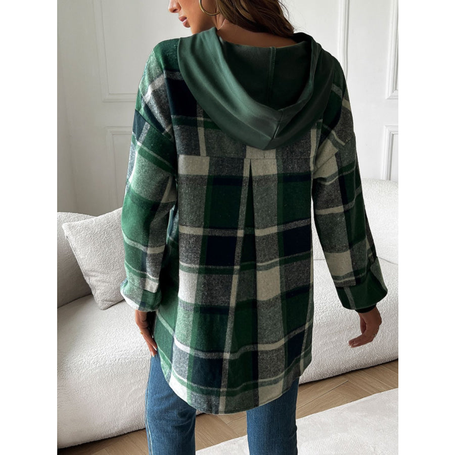 Devine Drawstring Plaid Long Sleeve Hoodie Apparel and Accessories