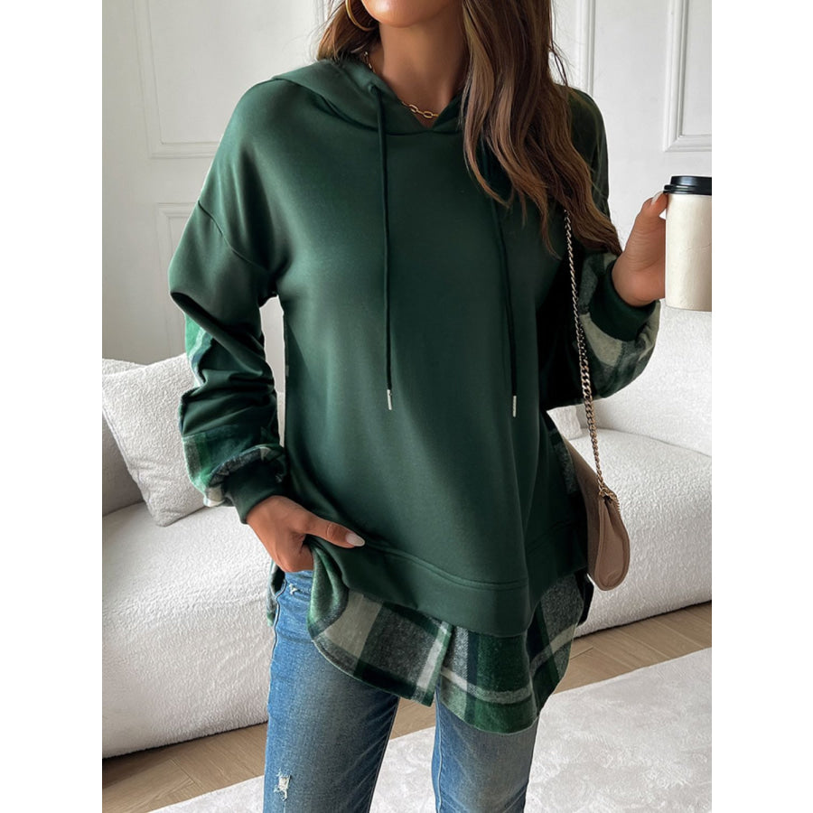 Devine Drawstring Plaid Long Sleeve Hoodie Apparel and Accessories