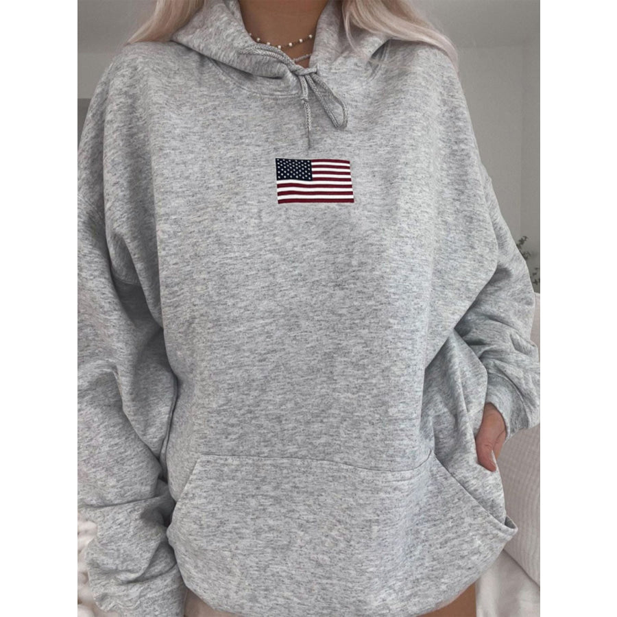 Devine Drawstring US Flag Long Sleeve Hoodie Apparel and Accessories