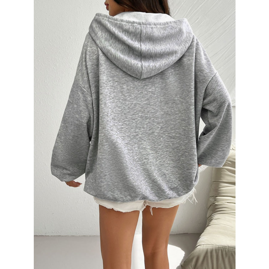 Devine Drawstring US Flag Long Sleeve Hoodie Light Gray / S Apparel and Accessories