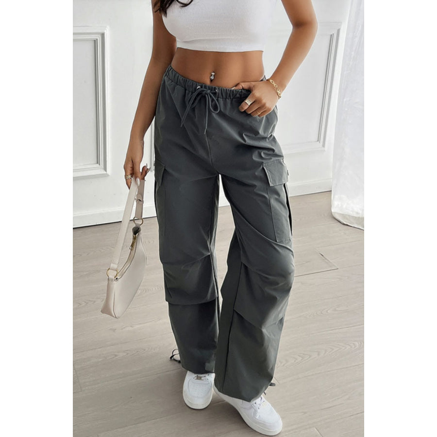 Devine Drawstring Wide Leg Pants with Cargo Pockets Apparel and Accessories