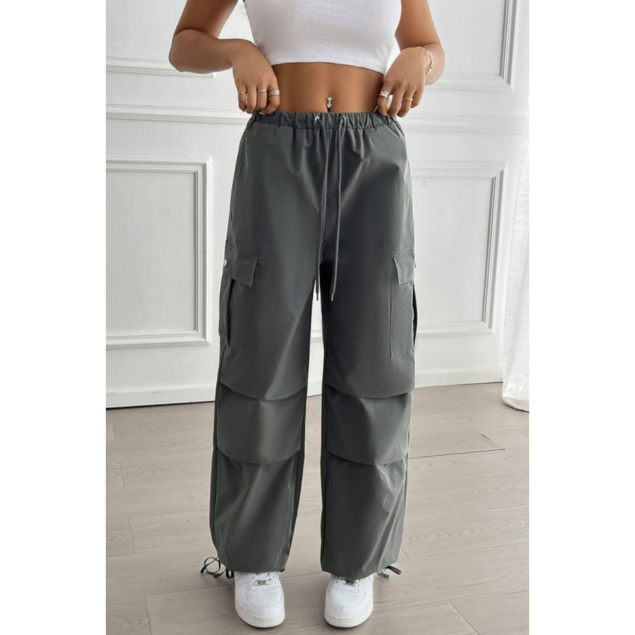 Devine Drawstring Wide Leg Pants with Cargo Pockets Dark Gray / S Apparel and Accessories