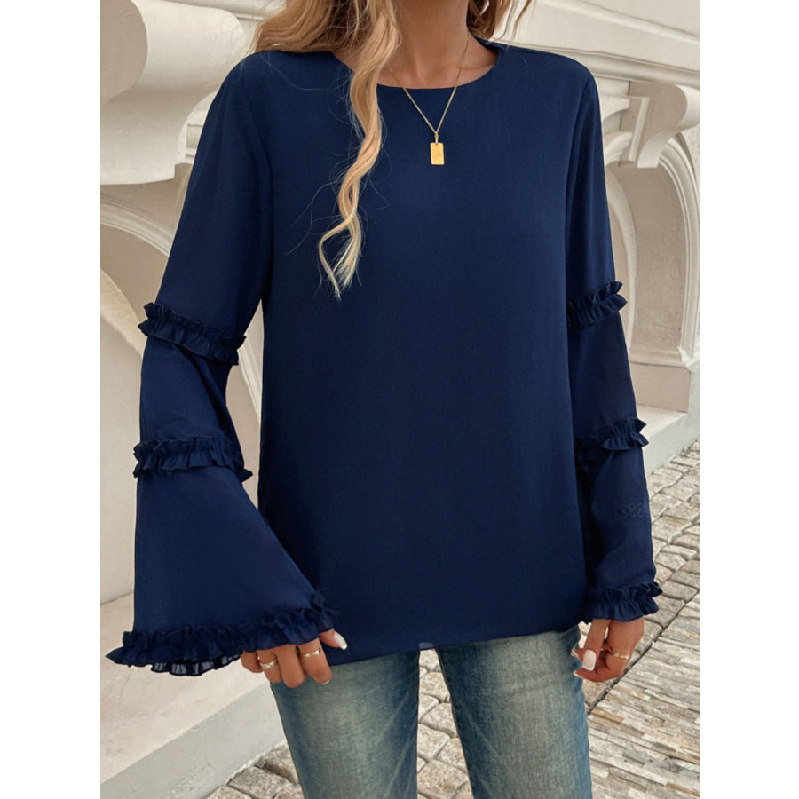 Devine Frill Round Neck Long Sleeve Top Apparel and Accessories