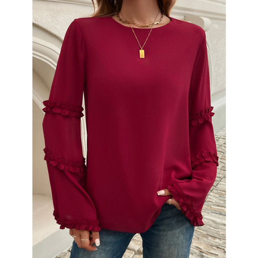 Devine Frill Round Neck Long Sleeve Top Apparel and Accessories