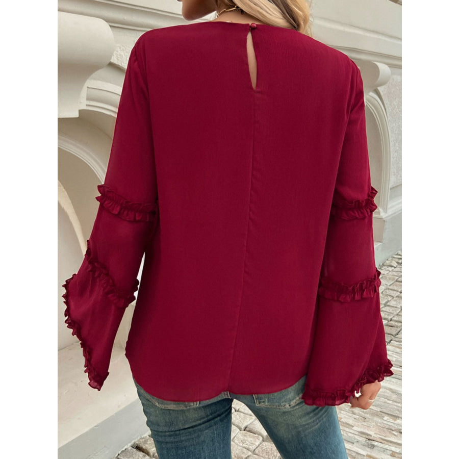 Devine Frill Round Neck Long Sleeve Top Apparel and Accessories