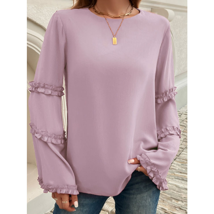 Devine Frill Round Neck Long Sleeve Top Apparel and Accessories