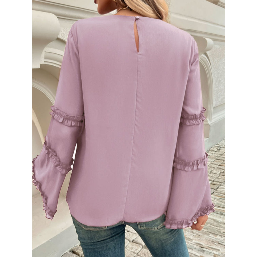 Devine Frill Round Neck Long Sleeve Top Apparel and Accessories