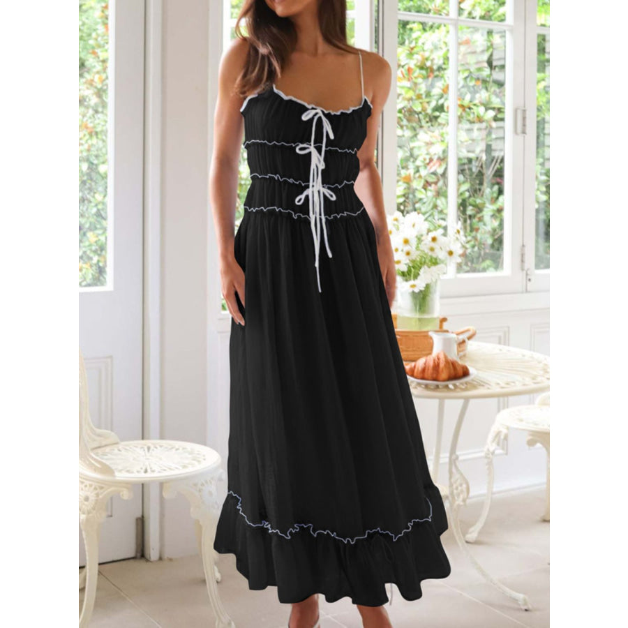 Devine Frill Ruffled Hem Midi Cami Dress Black / S Apparel and Accessories