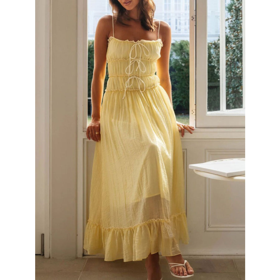 Devine Frill Ruffled Hem Midi Cami Dress Yellow / S Apparel and Accessories