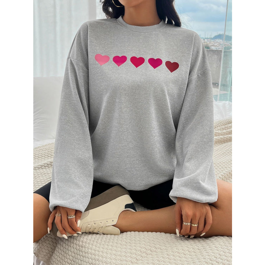 Devine Heart Dropped Shoulder Long Sleeve Sweatshirt Apparel and Accessories