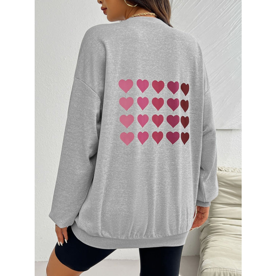 Devine Heart Dropped Shoulder Long Sleeve Sweatshirt Apparel and Accessories