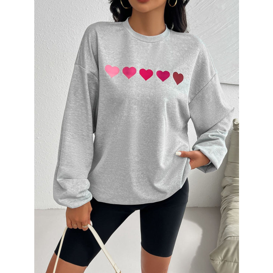 Devine Heart Dropped Shoulder Long Sleeve Sweatshirt Apparel and Accessories