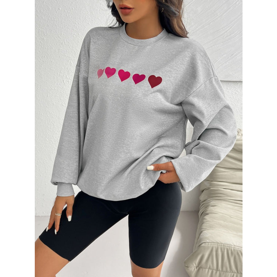 Devine Heart Dropped Shoulder Long Sleeve Sweatshirt Light Gray / S Apparel and Accessories