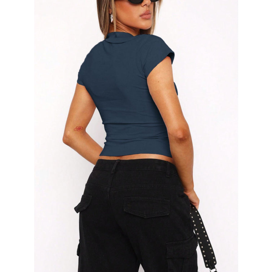 Devine Johnny Collar Short Sleeve T-Shirt Apparel and Accessories