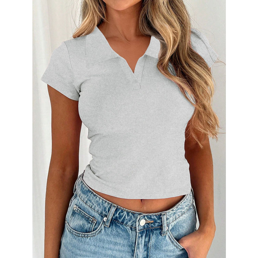 Devine Johnny Collar Short Sleeve T-Shirt Apparel and Accessories