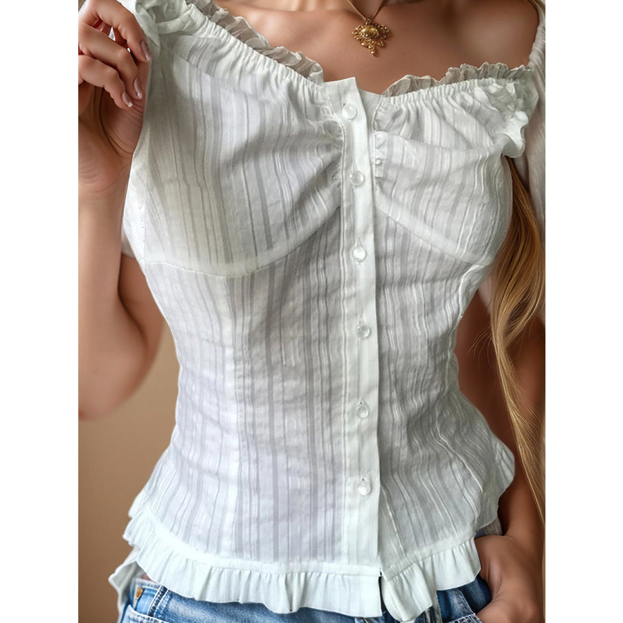 Devine Lace Detail Button Down Off-Shoulder Shirt Apparel and Accessories