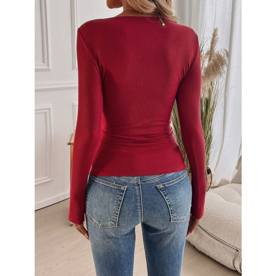 Devine Lace Detail Round Neck Long Sleeve T-Shirt Apparel and Accessories