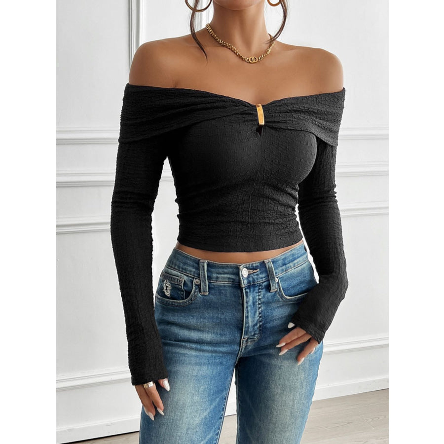 Devine Off-Shoulder Long Sleeve T-Shirt Apparel and Accessories