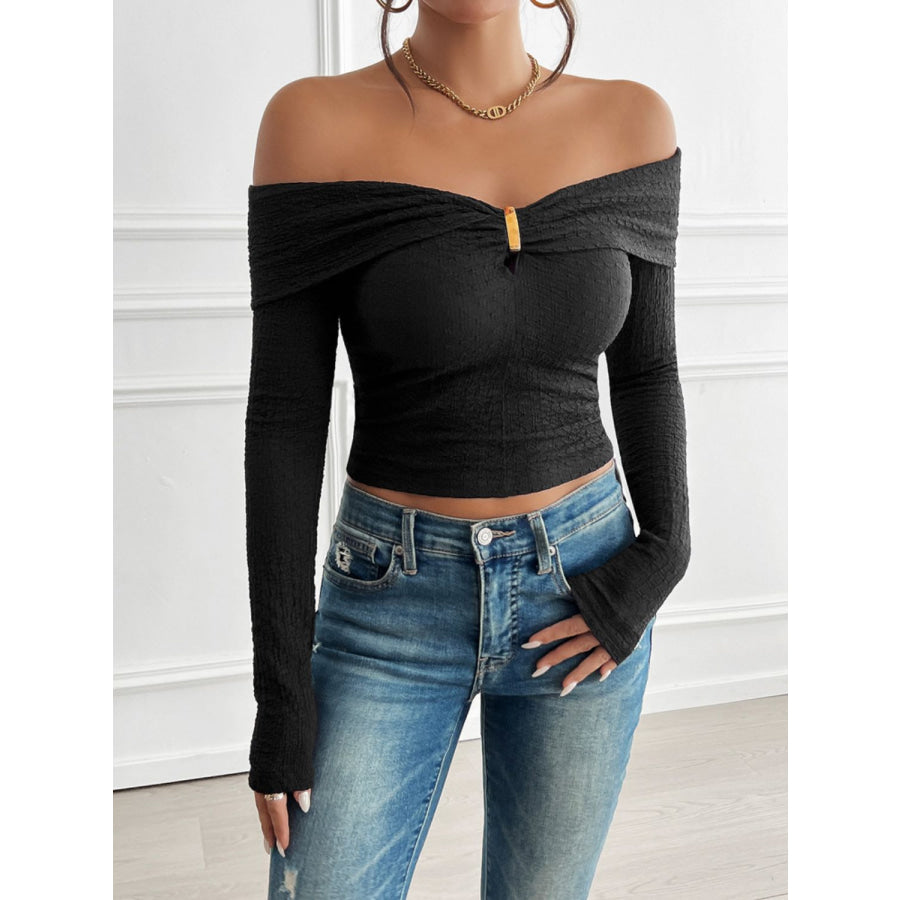 Devine Off-Shoulder Long Sleeve T-Shirt Apparel and Accessories