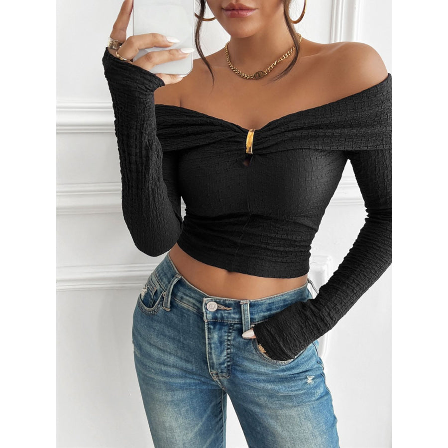 Devine Off-Shoulder Long Sleeve T-Shirt Apparel and Accessories