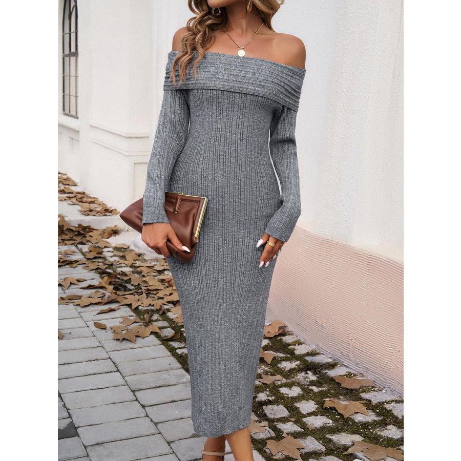 Devine Off-Shoulder Long Sleeve Wrap Dress Apparel and Accessories