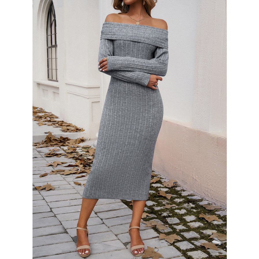 Devine Off-Shoulder Long Sleeve Wrap Dress Apparel and Accessories