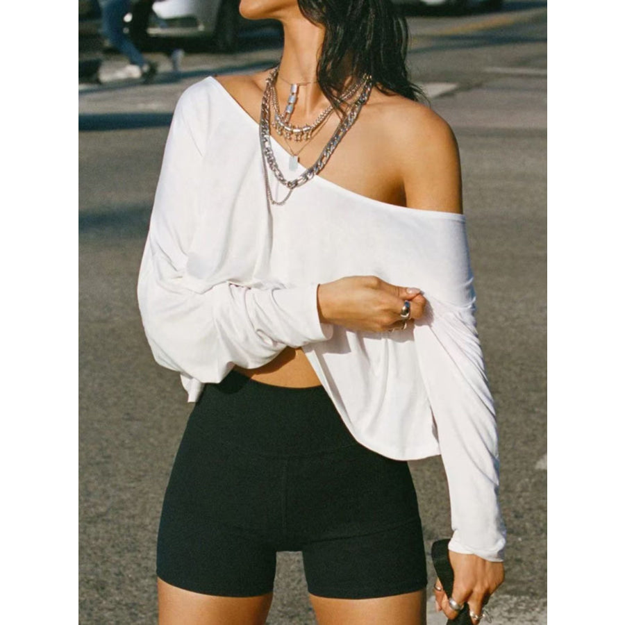 Devine One Shoulder Long Sleeve T-Shirt White / S Apparel and Accessories