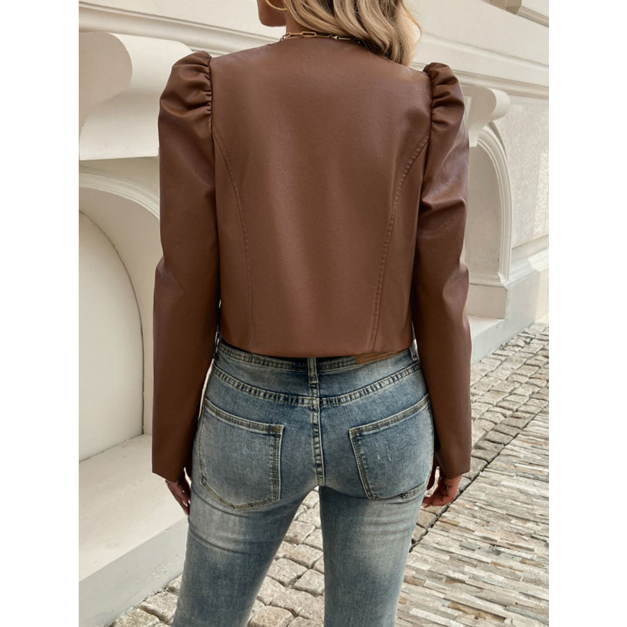 Devine Open Front Puff Sleeve Jacket Apparel and Accessories