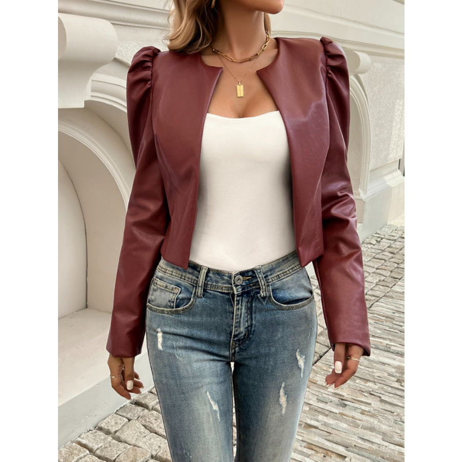 Devine Open Front Puff Sleeve Jacket Apparel and Accessories