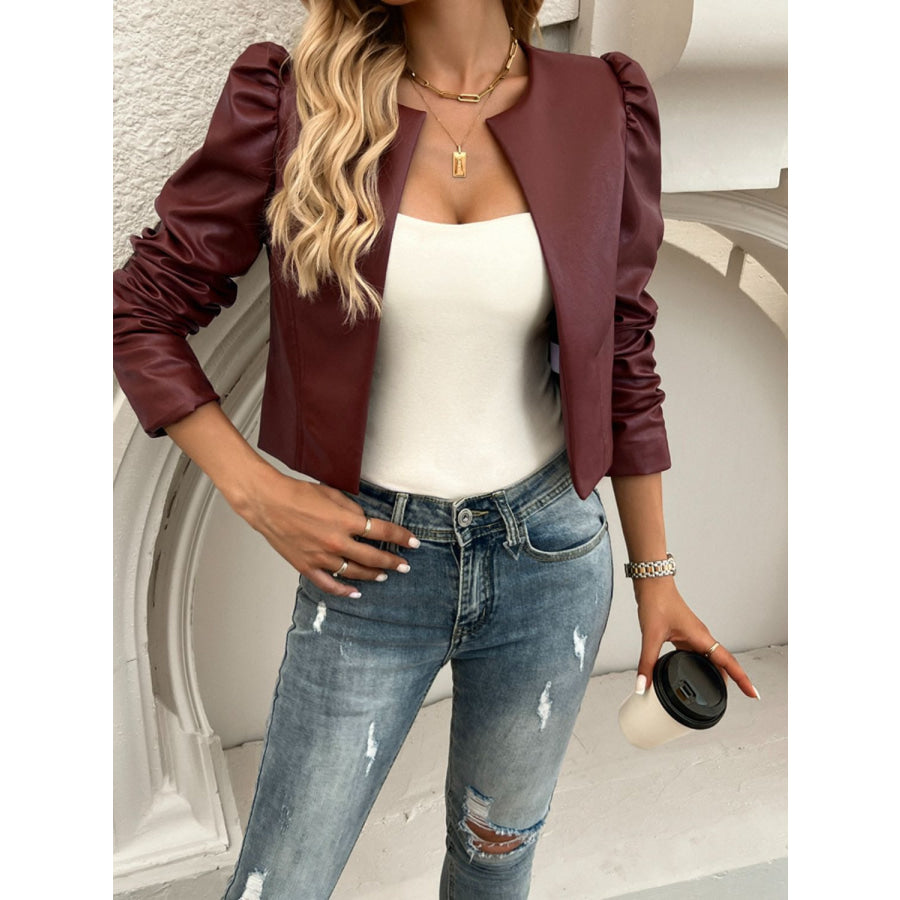 Devine Open Front Puff Sleeve Jacket Apparel and Accessories