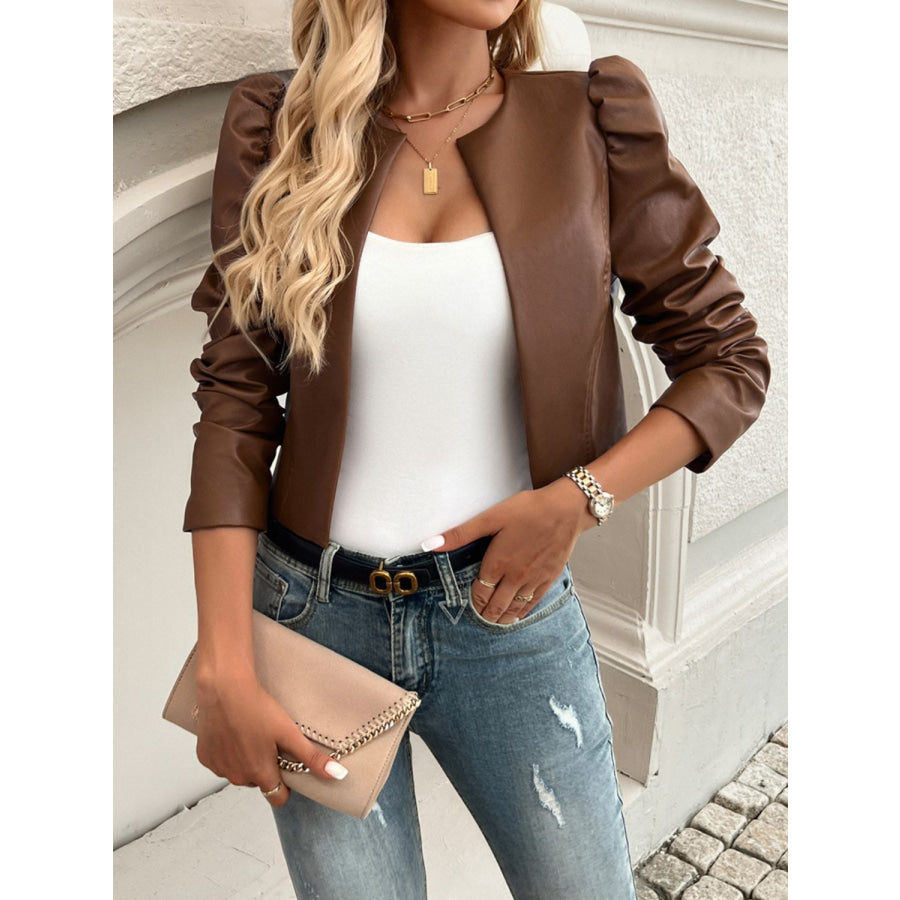 Devine Open Front Puff Sleeve Jacket Apparel and Accessories