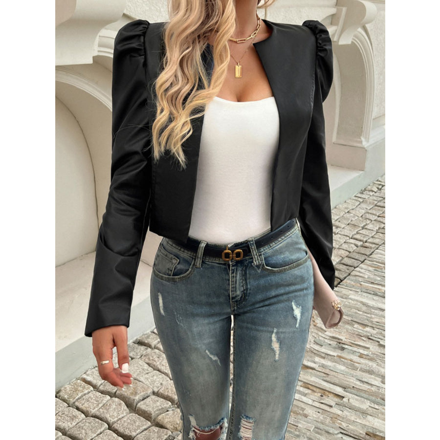 Devine Open Front Puff Sleeve Jacket Black / S Apparel and Accessories