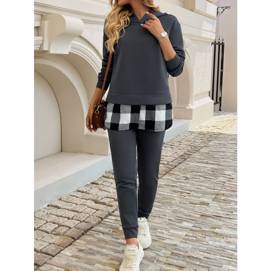 Devine Plaid Long Sleeve Hooded Top and Pants Set Apparel and Accessories