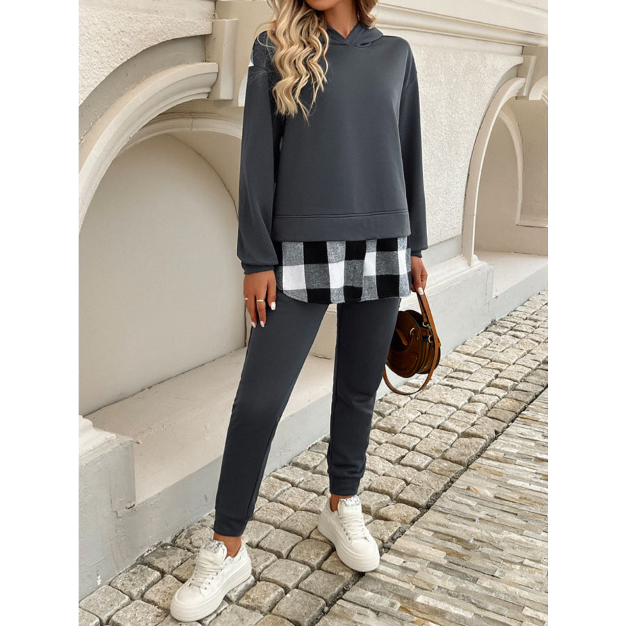 Devine Plaid Long Sleeve Hooded Top and Pants Set Apparel and Accessories