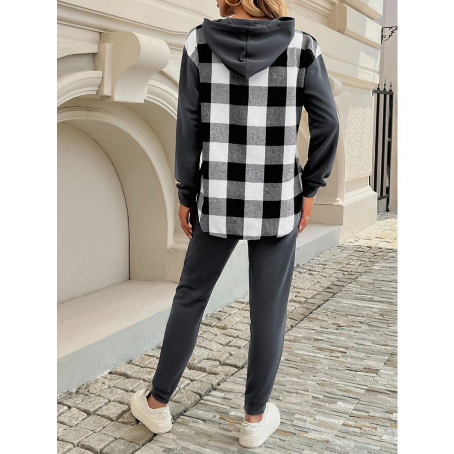 Devine Plaid Long Sleeve Hooded Top and Pants Set Apparel and Accessories