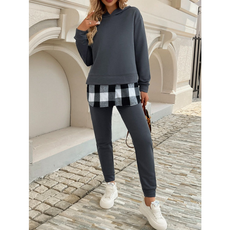 Devine Plaid Long Sleeve Hooded Top and Pants Set Apparel and Accessories