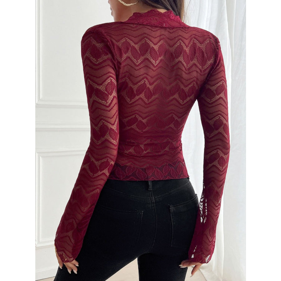 Devine Plunge Long Sleeve Lace Top Apparel and Accessories