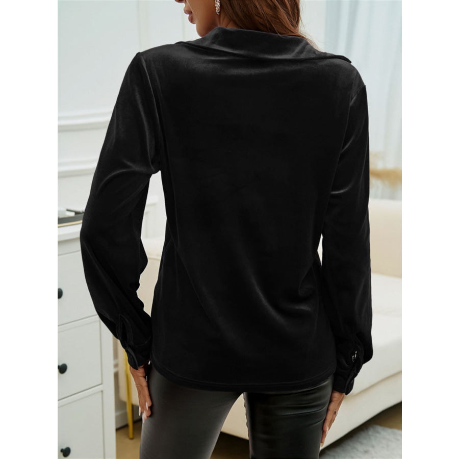 Devine Pocketed Collared Neck Long Sleeve Shirt Apparel and Accessories